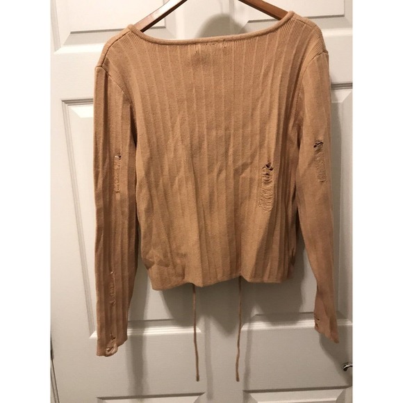 Sexy Distressed Sweater Plus 2X, Light Gold Mustard, Low Cut - Picture 16 of 16